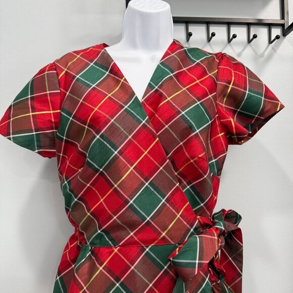 Gymboree Holiday Tartan Plaid Wrap Dress Ruffle Trim Christmas Cozy Chic Size M - Picture 6 of 13